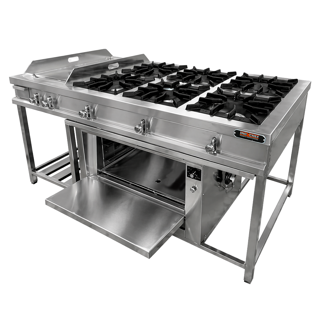 Cocina de 6 Hornillas + Plancha y Horno