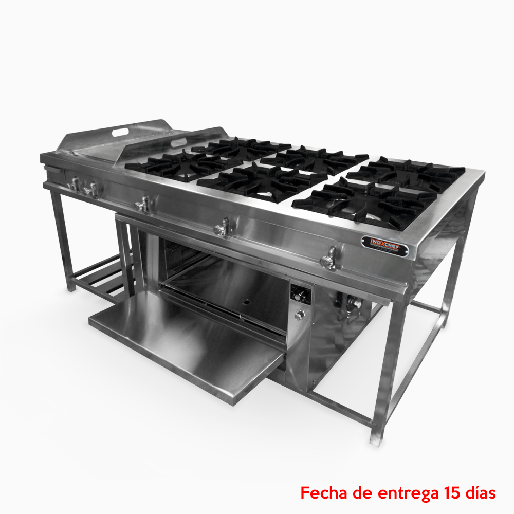 Cocina Central 6 Hornillas con Horno y plancha – Gas – Group